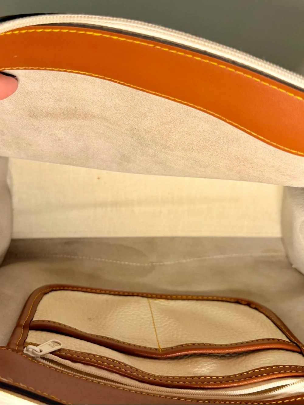 Vintage Dooney & Bourke Cream and Tan Pebble Leather Satchel and Crossbody Bag